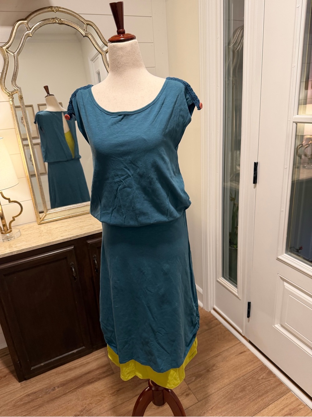 Matilda Jane Teal Dress with Yellow Hem Detail